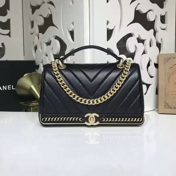 2017 Chanel Classic Top Handle Bag Original Sheepskin Leather A91845 Black