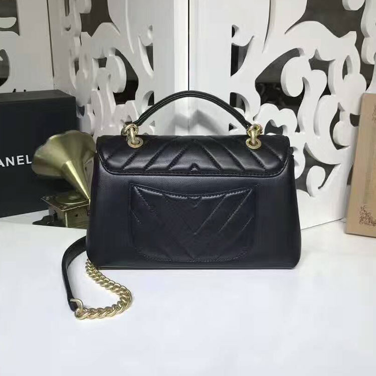 2017 Chanel Classic Top Handle Bag Original Sheepskin Leather A91845 Black