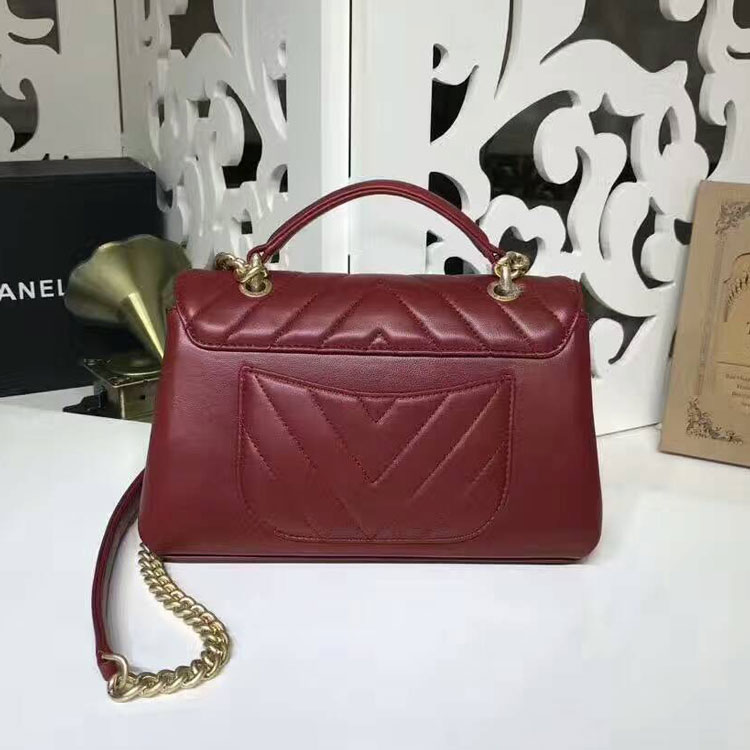 2017 Chanel Classic Top Handle Bag Original Sheepskin Leather A91845 Claret