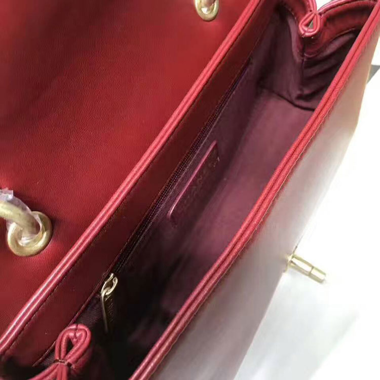 2017 Chanel Classic Top Handle Bag Original Sheepskin Leather A91845 Claret