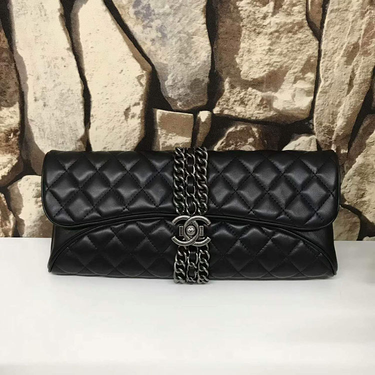 2017 Chanel Clutch Evening Bag Original Sheepskin Leather A94037 Black