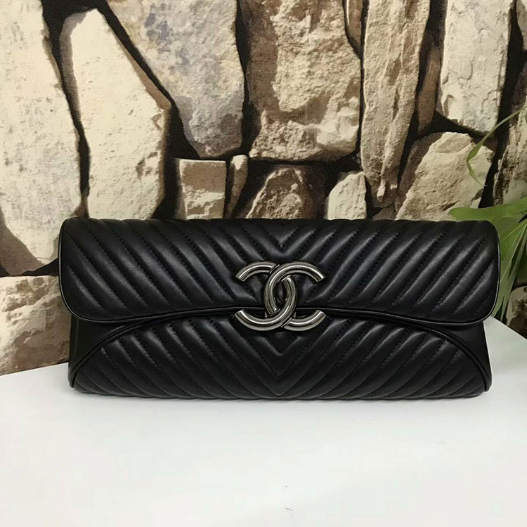 2017 Chanel Clutch Evening Bag Original Sheepskin Leather A94344 Black