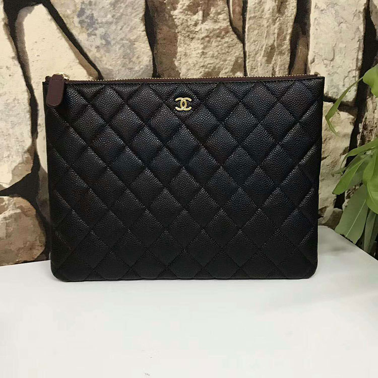 2017 Chanel Clutch Original Caviar Leather A84025 Black Gold