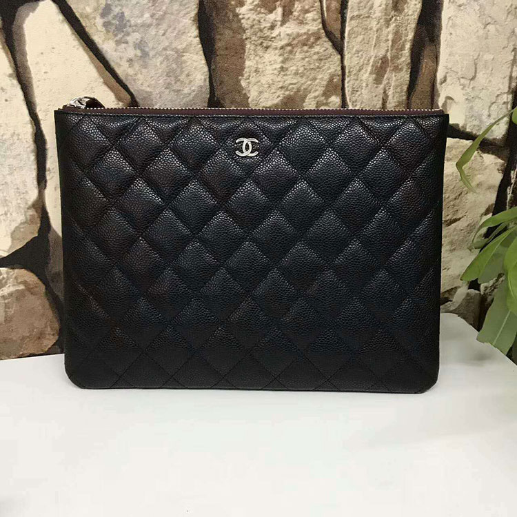 2017 Chanel Clutch Original Caviar Leather A84025 Black Silver