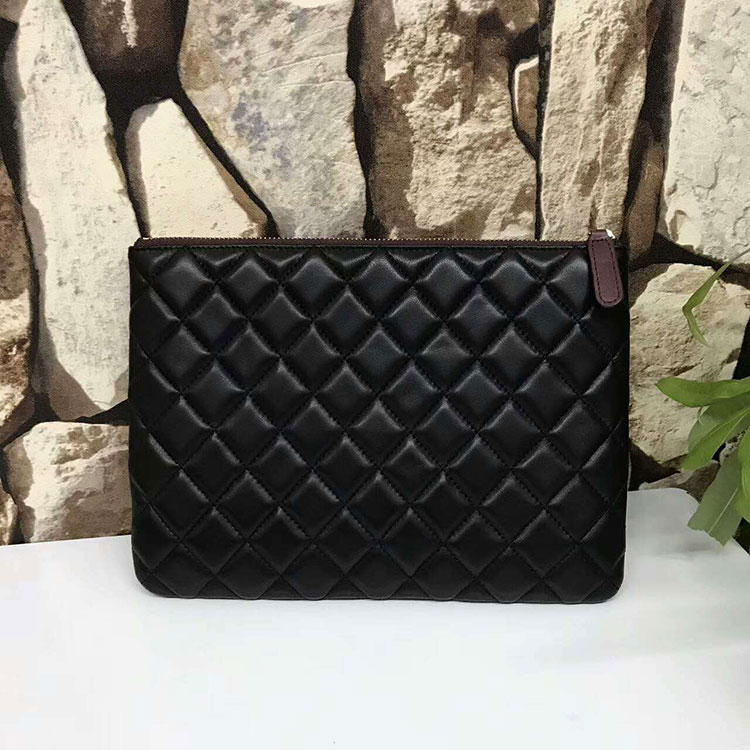 2017 Chanel Clutch Original Sheepskin Leather A84025 Black Gold