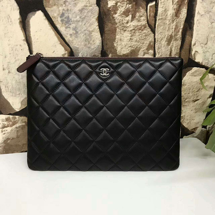 2017 Chanel Clutch Original Sheepskin Leather A84025 Black Silver