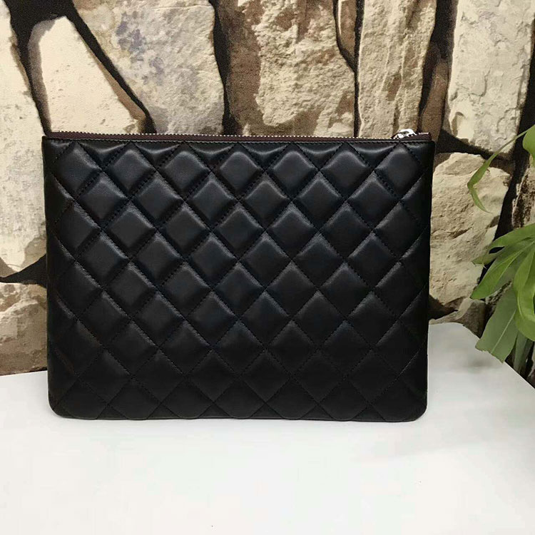 2017 Chanel Clutch Original Sheepskin Leather A84025 Black Silver