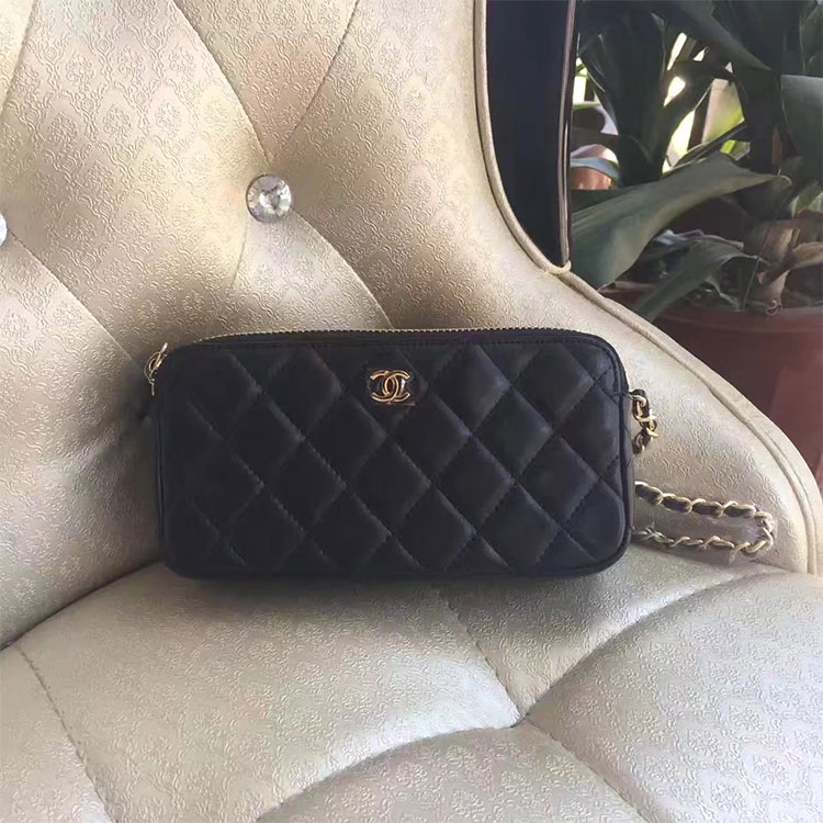 2017 Chanel Double zipper Small bag Original Sheepskin Leather A82527 Gold