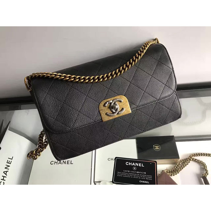 2017 Chanel Flap Bag Original Deer Leather A98166 Black