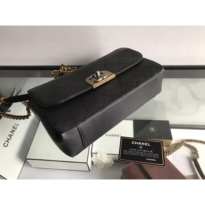 2017 Chanel Flap Bag Original Deer Leather A98166 Black