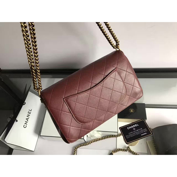 2017 Chanel Flap Bag Original Deer Leather A98166 Burgundy