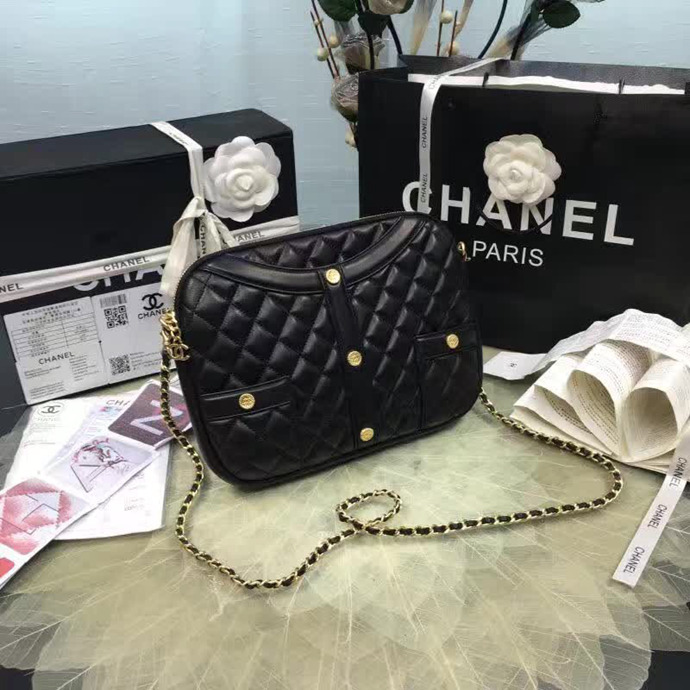 2017 Chanel Flap Bag Original Lambskin Leather A91386 Black