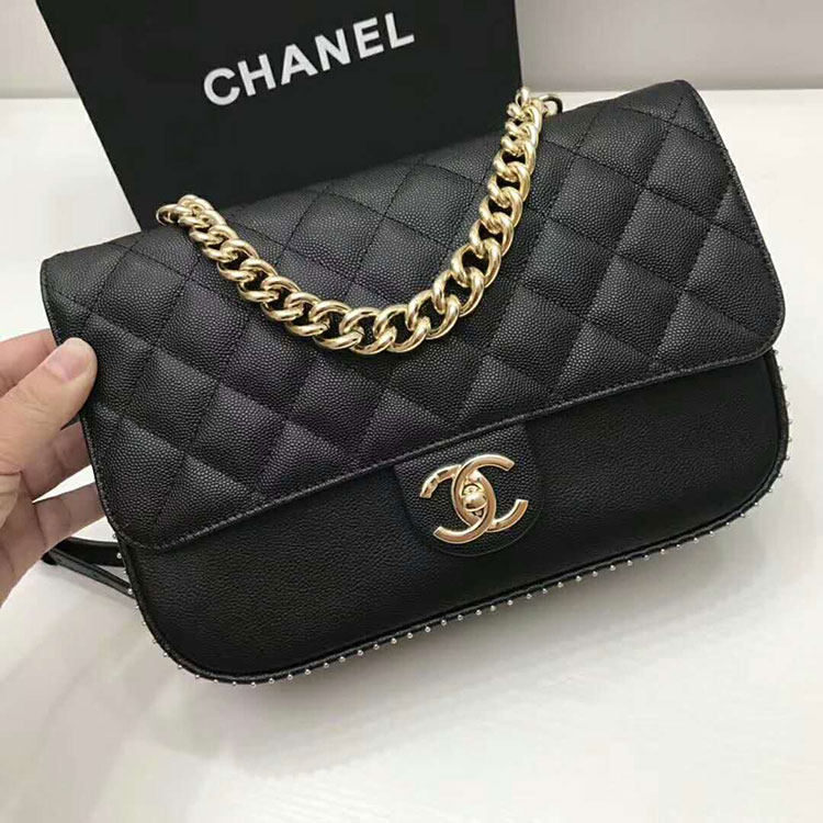 2017 Chanel Flap Shoulder Bag Black Original leather A93017 Silver