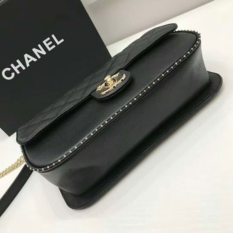 2017 Chanel Flap Shoulder Bag Black Original leather A93017 Silver