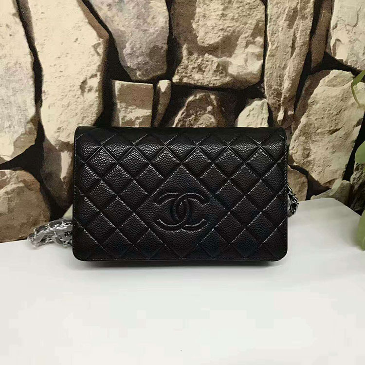 2017 Chanel Latest WOC A80697 Black Original Leather Mini Bag Silver