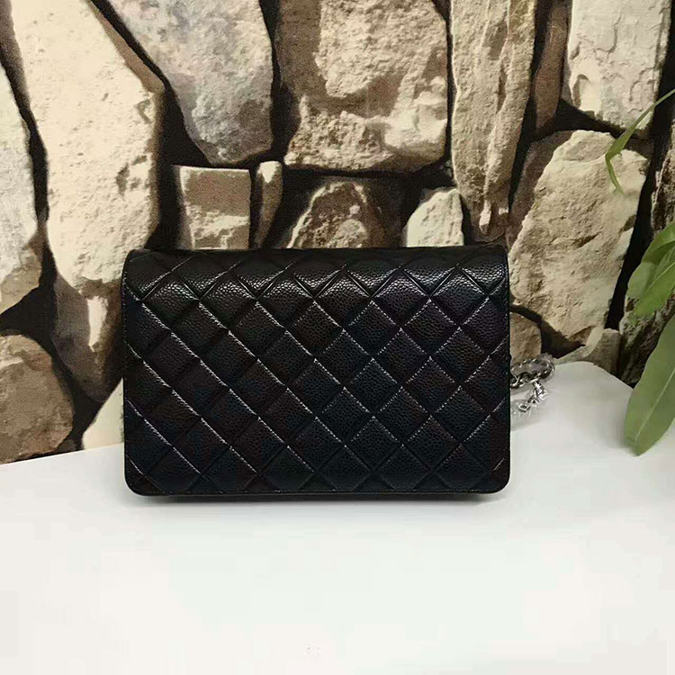 2017 Chanel Latest WOC A80697 Black Original Leather Mini Bag Silver