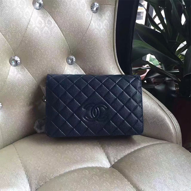 2017 Chanel Latest WOC A80697 Blue Original Leather Mini Bag Silver