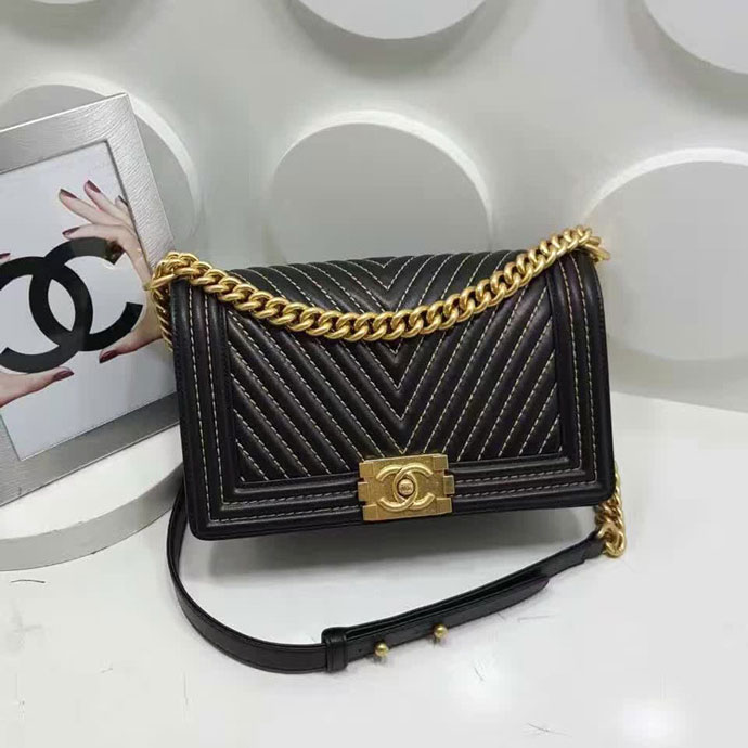 2017 Chanel Le Boy Flap Shoulder Bag A92493 Black with Gold hardware