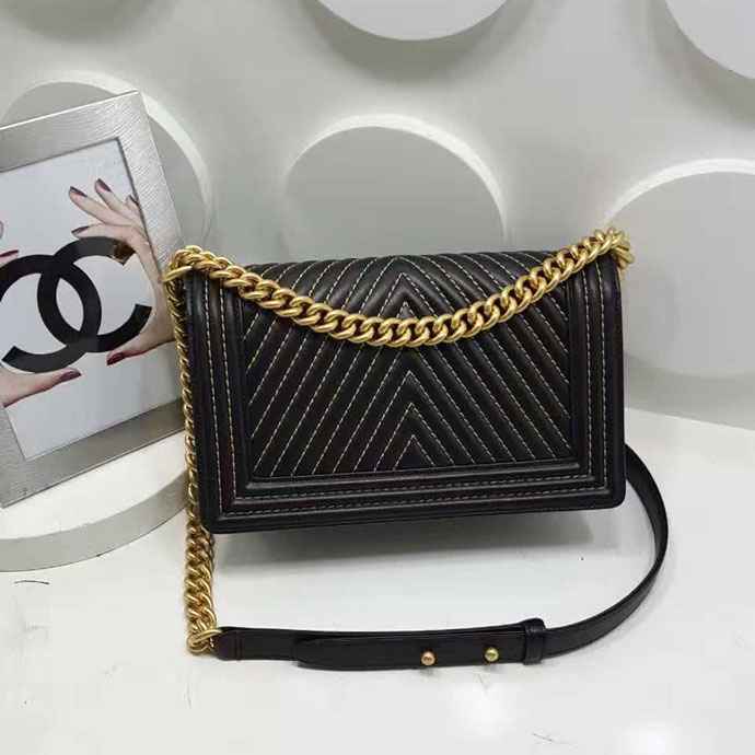 2017 Chanel Le Boy Flap Shoulder Bag A92493 Black with Gold hardware