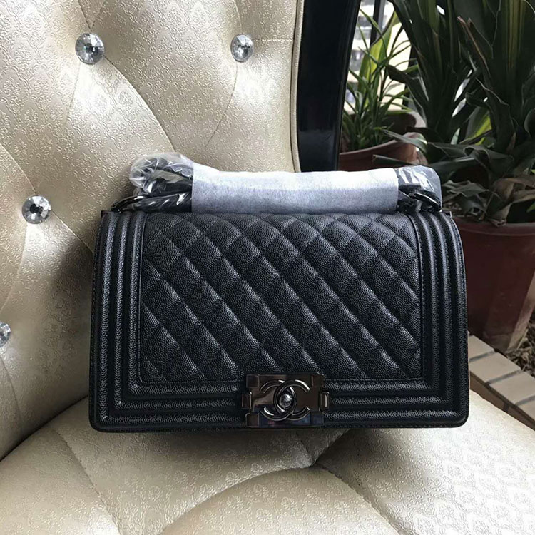 2017 Chanel Le Boy Flap Shoulder Bag Black Original Caviar Leather A67086