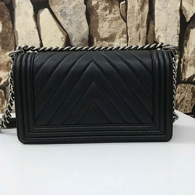 2017 Chanel Le Boy Flap Shoulder Bag Black Original Caviar Leather A67086