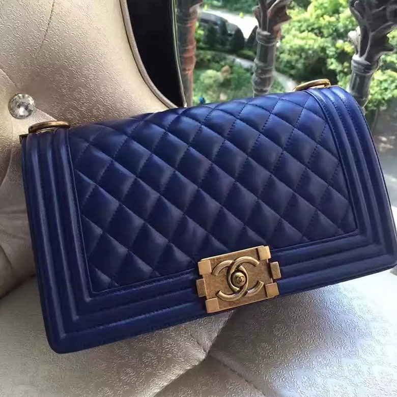 2017 Chanel Le Boy Flap Shoulder Bag Blue Original Lambskin Leather A67086