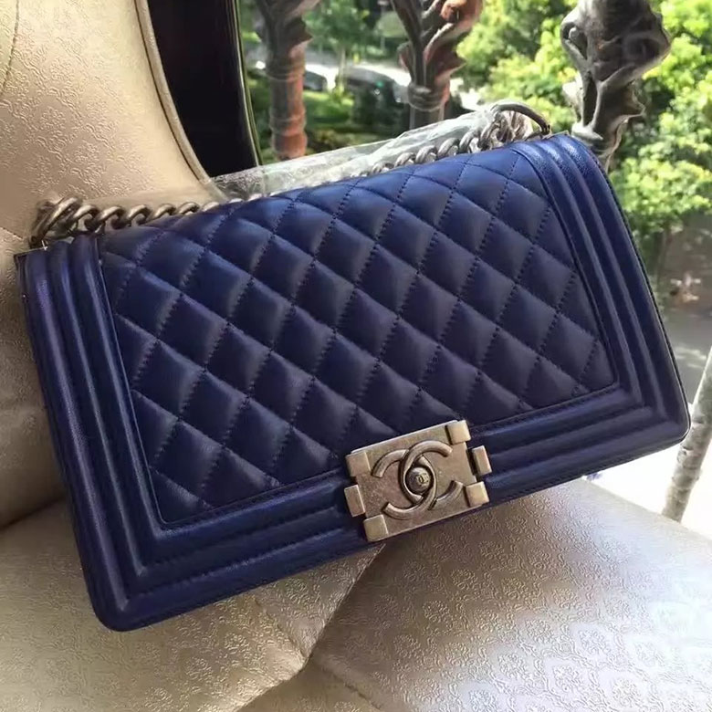 2017 Chanel Le Boy Flap Shoulder Bag Blue Original Lambskin Leather A67086