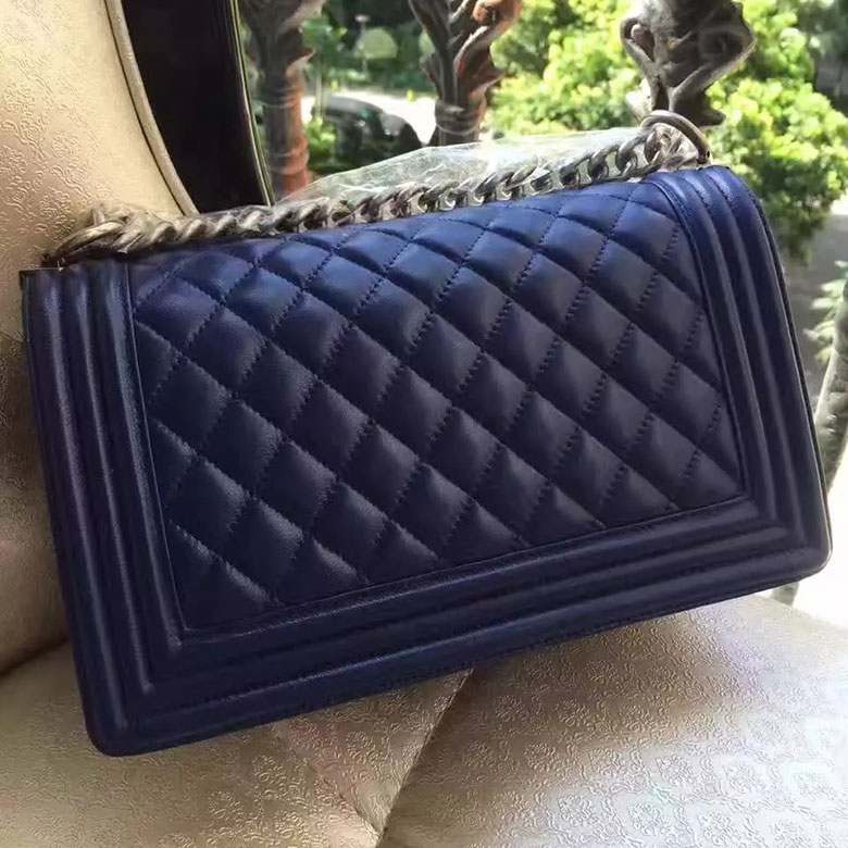 2017 Chanel Le Boy Flap Shoulder Bag Blue Original Lambskin Leather A67086