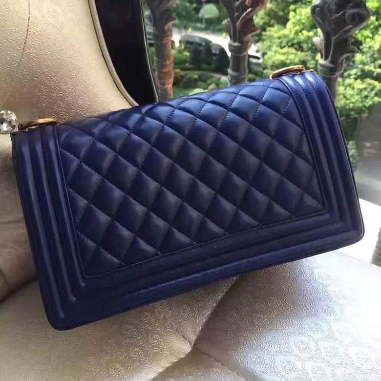 2017 Chanel Le Boy Flap Shoulder Bag Blue Original Lambskin Leather A67086