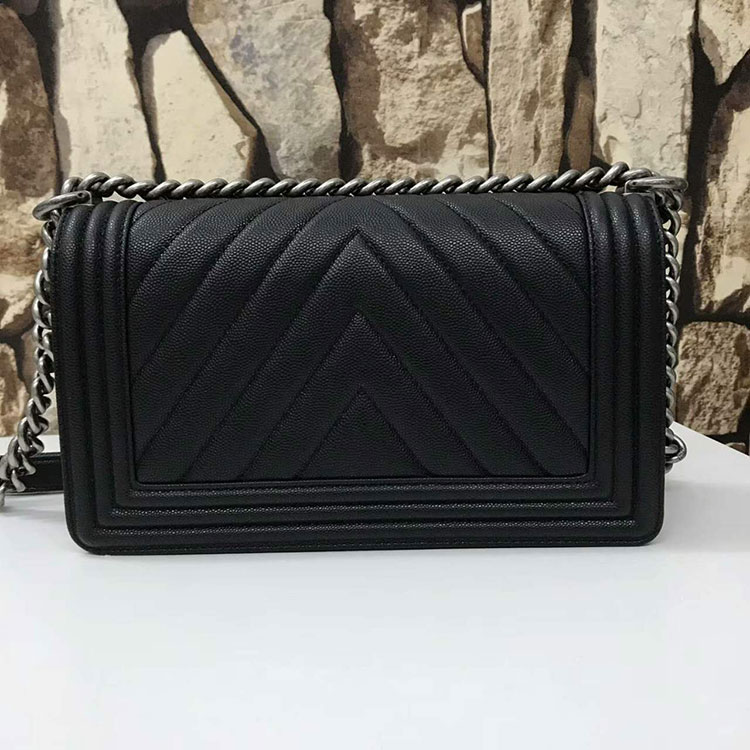 2017 Chanel Le Boy Flap Shoulder Bag Original Caviar Leather Black A67086