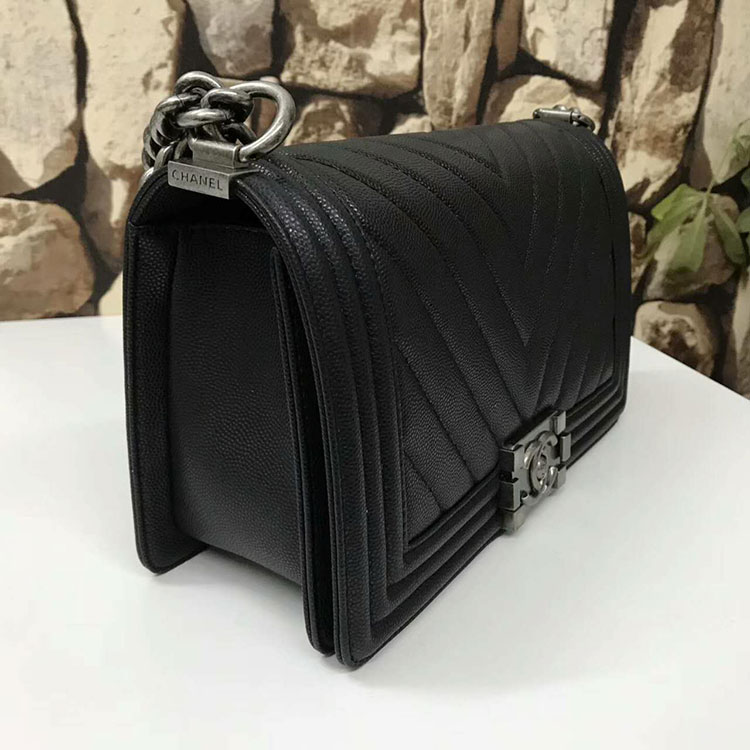 2017 Chanel Le Boy Flap Shoulder Bag Original Caviar Leather Black A67086