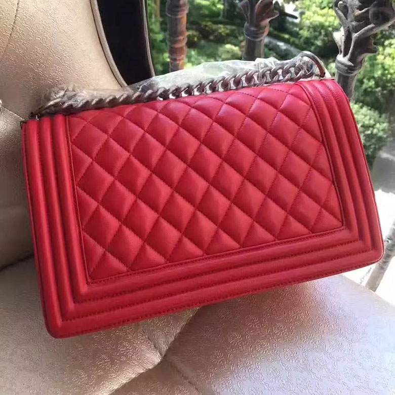 2017 Chanel Le Boy Flap Shoulder Bag red Original Lambskin Leather A67086