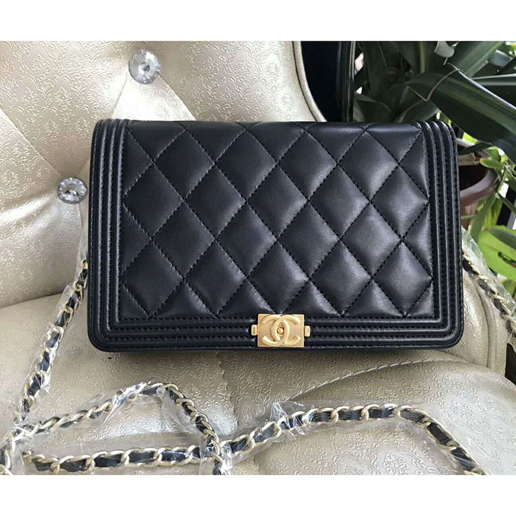 2017 Chanel Le boy WOC bag A80387 Black Original Lambskin Leather