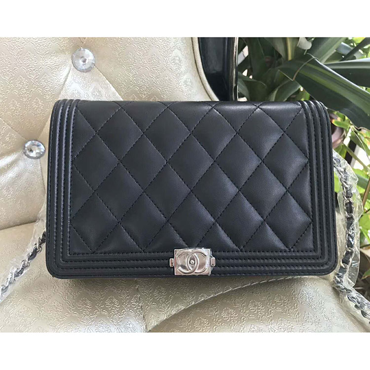 2017 Chanel Le boy WOC bag A80387 Black Original Lambskin Leather