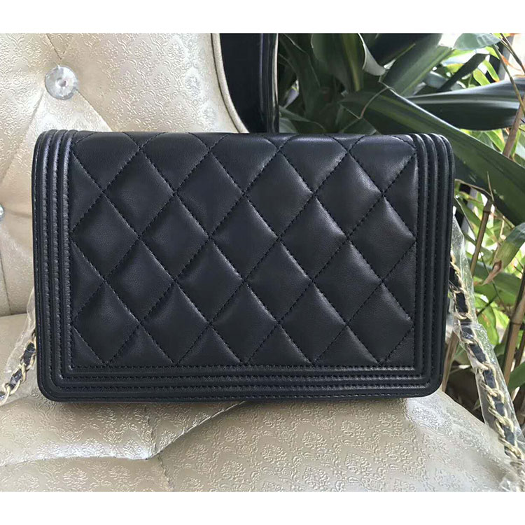 2017 Chanel Le boy WOC bag A80387 Black Original Lambskin Leather