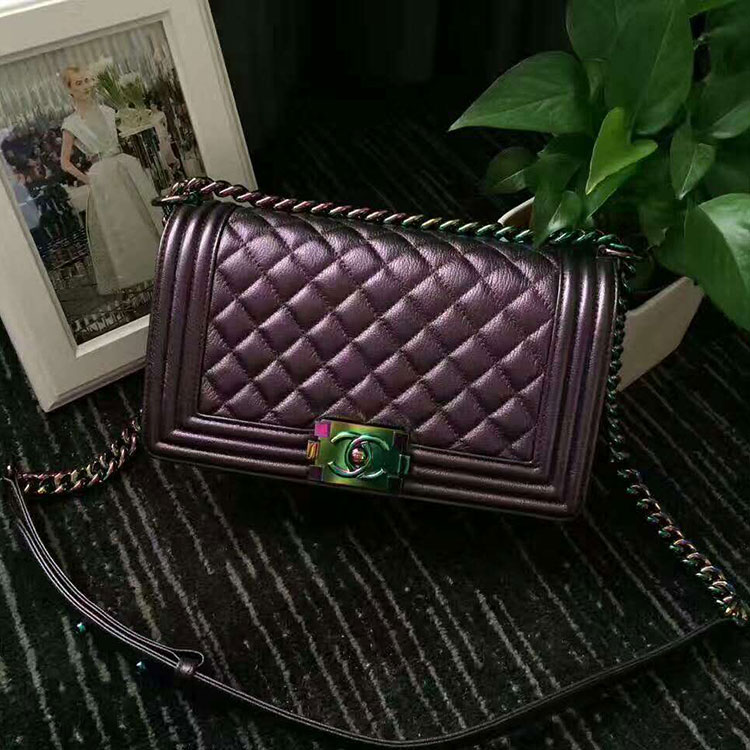 2017 Chanel LeBoy Flap Shoulder Bag Original Goat leather A67086 Purple