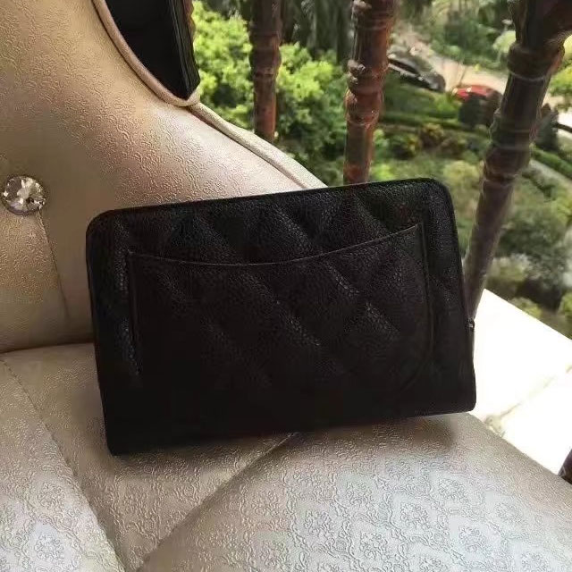 2017 Chanel Matelasse Bi-Fold Wallet Black Original Caviar A48667 Silver