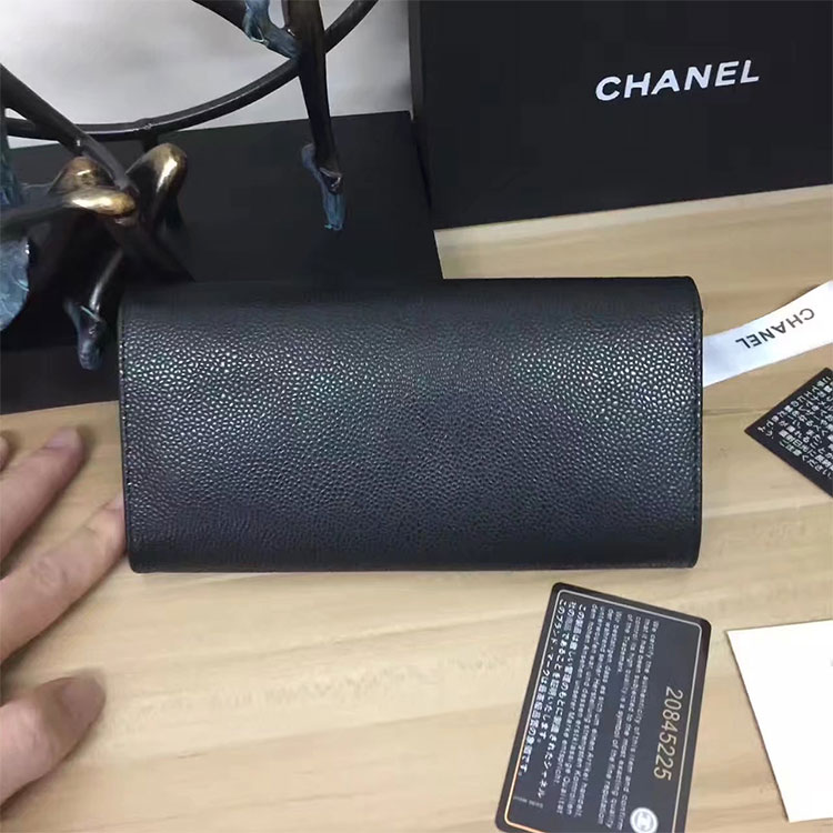 2017 Chanel Matelasse Bi-Fold Wallet Original Caviar Leather A50096 Black