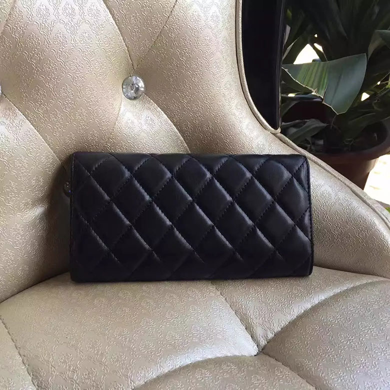 2017 Chanel Matelasse Bi-Fold Wallet Original Sheepskin leather A80758 Black