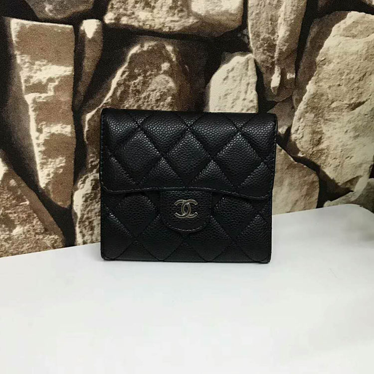 2017 Chanel Matelasse Tri-Fold Wallet Original Calfskin Leather A82288 Black