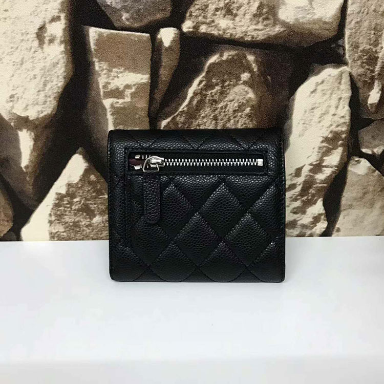 2017 Chanel Matelasse Tri-Fold Wallet Original Calfskin Leather A82288 Black