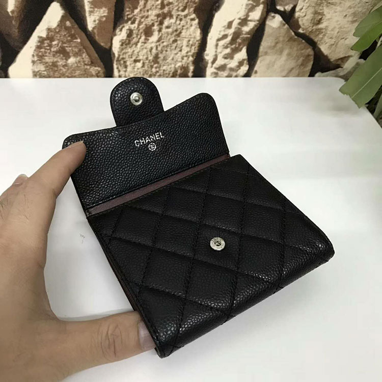 2017 Chanel Matelasse Tri-Fold Wallet Original Calfskin Leather A82288 Black