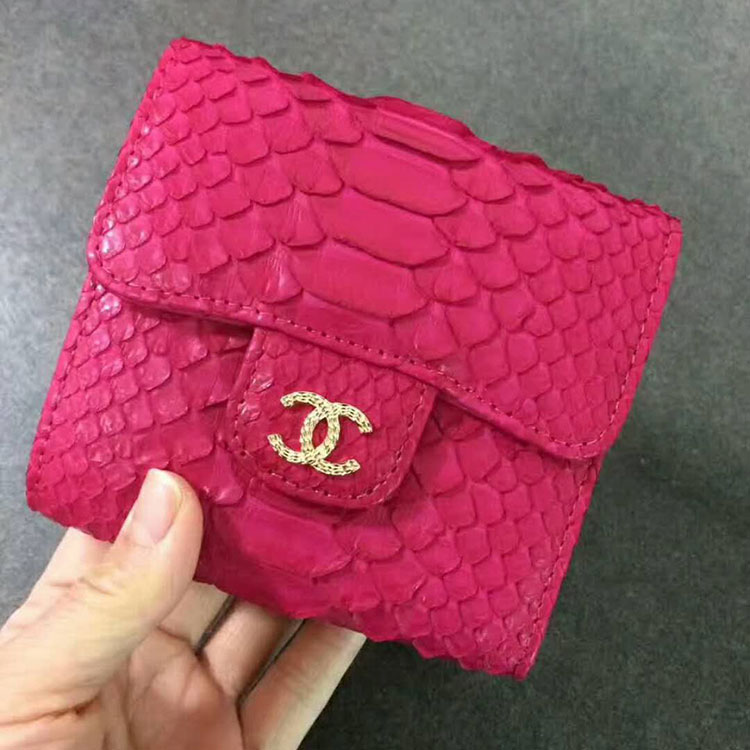 2017 Chanel Matelasse Tri-Fold Wallet Original python Leather A82288