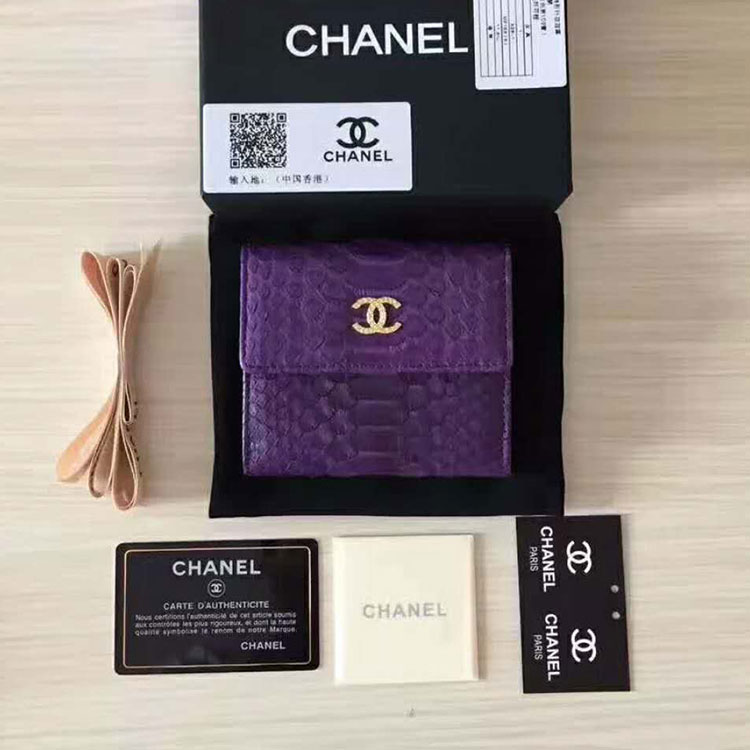 2017 Chanel Matelasse Tri-Fold Wallet Original python leather A48980