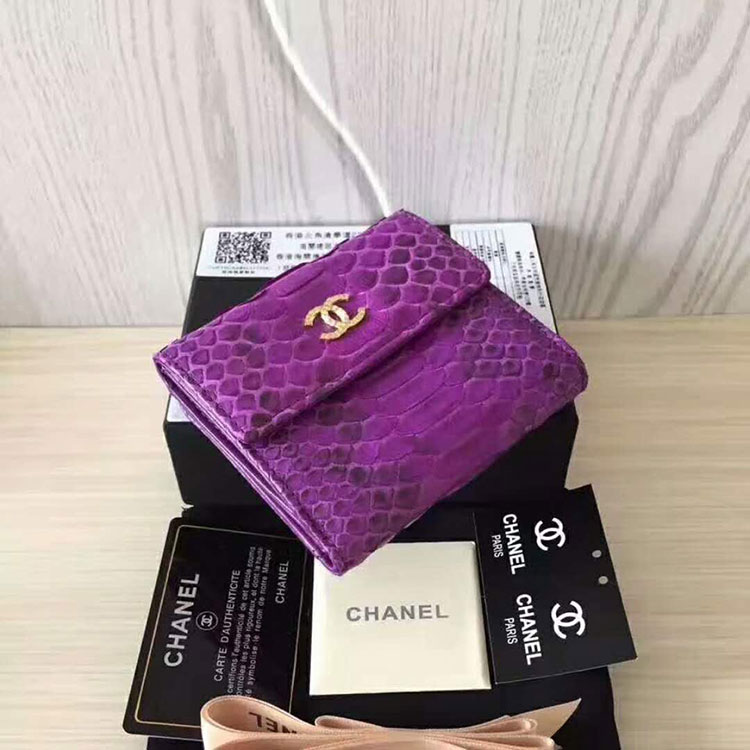 2017 Chanel Matelasse Tri-Fold Wallet Original python leather A48980