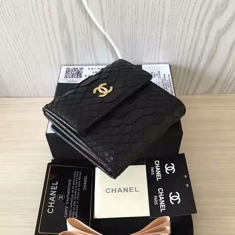 2017 Chanel Matelasse Tri-Fold Wallet Original python leather A48980