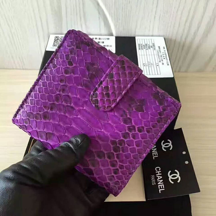 2017 Chanel Matelasse Tri-Fold Wallet Original python leather A48980