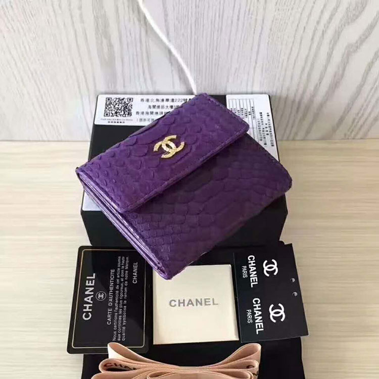 2017 Chanel Matelasse Tri-Fold Wallet Original python leather A48980