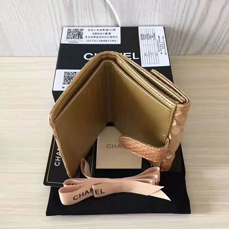 2017 Chanel Matelasse Tri-Fold Wallet Original python leather A48980