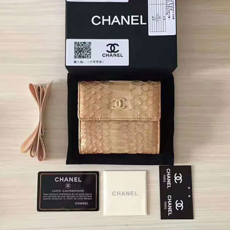 2017 Chanel Matelasse Tri-Fold Wallet Original python leather A48980